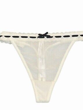 Intimately By Free People Sheer Lace Trim Thong Panty w/Black Accent